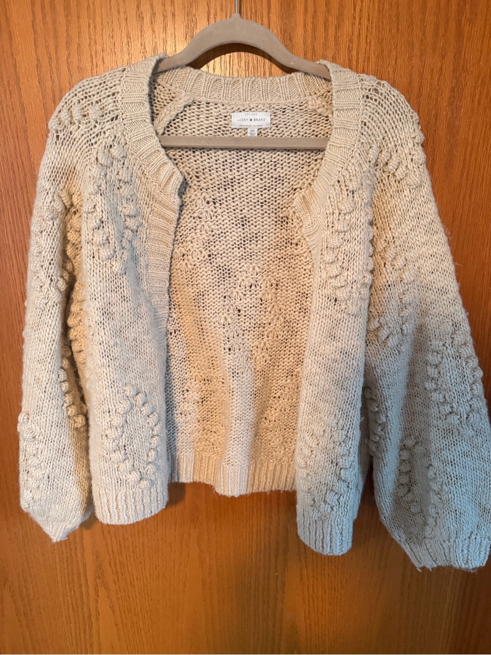 Lucky Brand Open-Front Cream Chunky Knit Cardigan